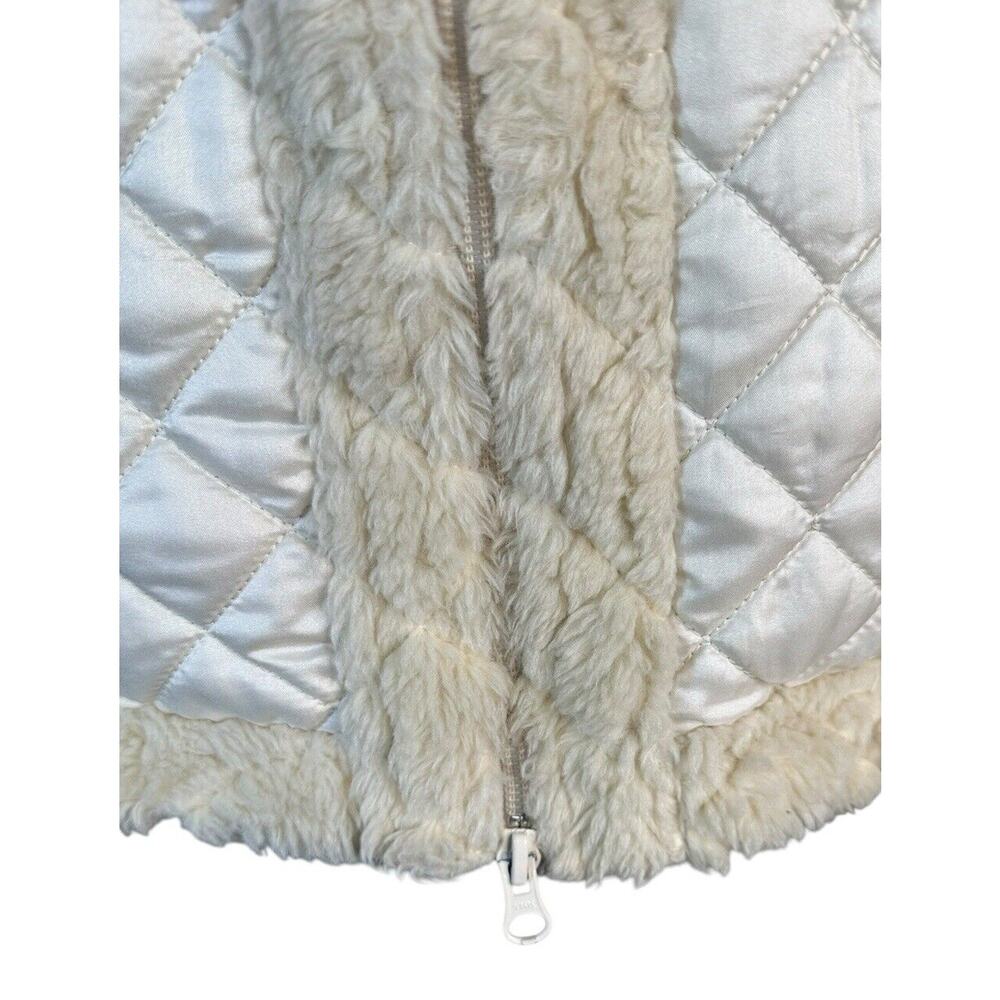 Athleta Womens Quilted Jacket Ivory Sherpa Faux Fur Trim Pockets Full Zip Sz XL - Picture 3 of 11
